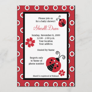 Lullabye Ladybug 5x7 Red Trendy Invitations