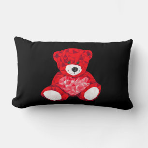 Lumbar coussin avec ours en peluche rouge en noir.