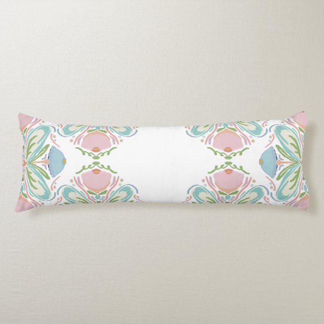 Lumbar Coussin Bleu rose Vert Floral Abstrait (Devant)