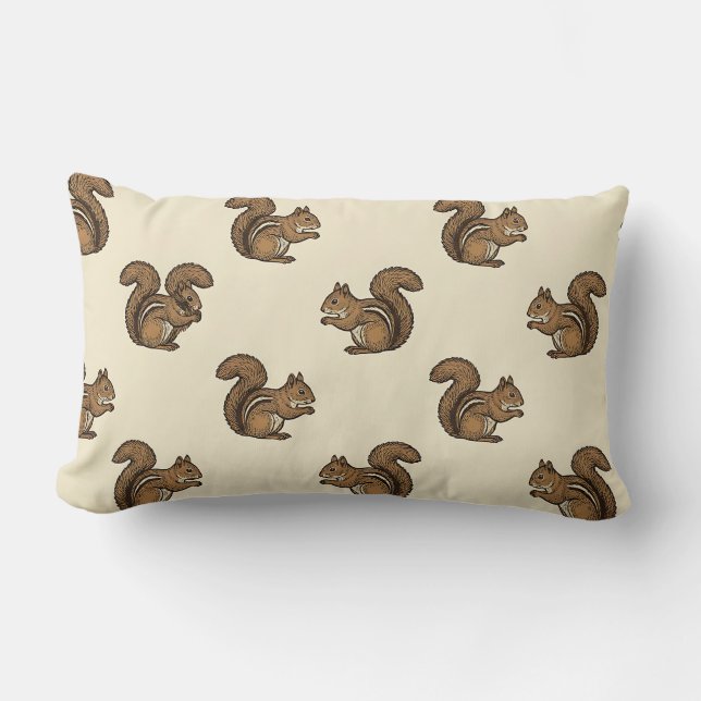 Lumbar Cream Ivory Squirrel Print Pillow (Front)