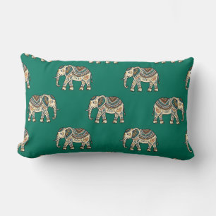 Lumbar Green Elephant Design Pillow