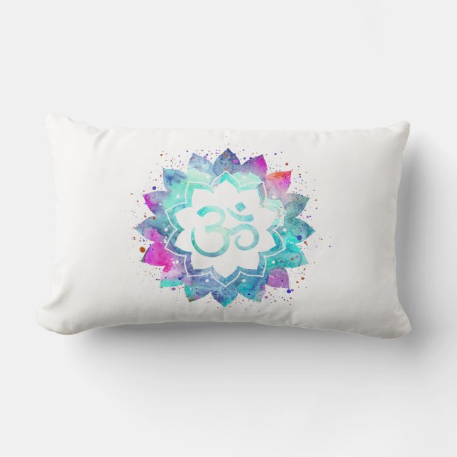 *~* Lumbar Om Symbol Watercolor Lotus Mandala Pillow (Front)