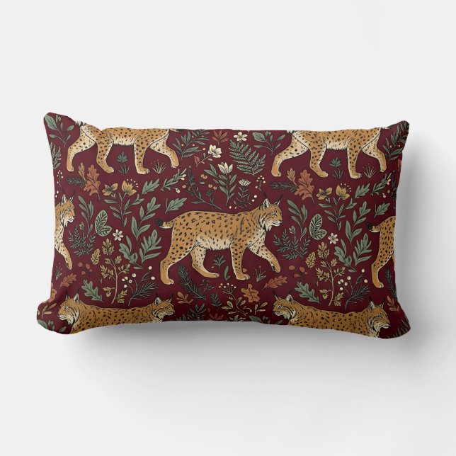 Lumbar Pillow Deep Burgundy Botanical Print (Front)