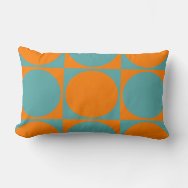 Lumbar Sofa Cushion, Orange&Blue Squares&Circles Pillow (Front)
