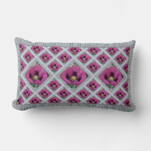 Lumbar Throw Pillow with Magenta Poppies
