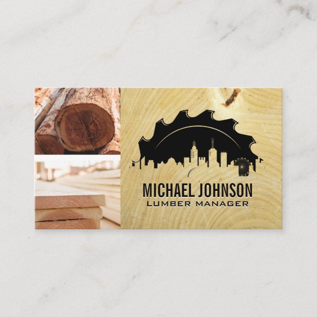 Lumber | Circular Saw | City Skyline Business Card (Front)