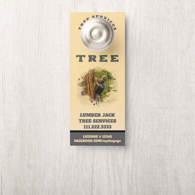 *~* Lumber Jack TREE  Services QR Yellow Door Door Hanger (On Knob)