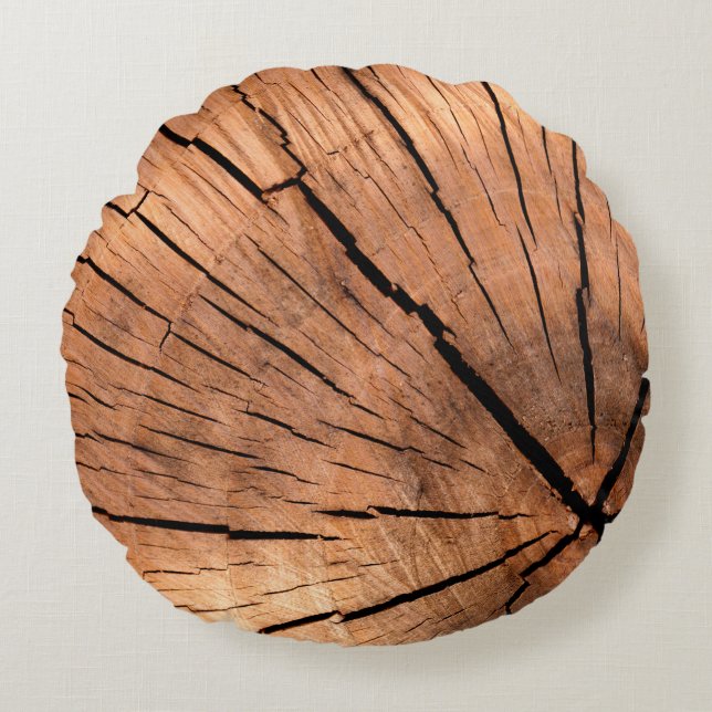 Lumber log wood tree cross section round pillow (Front)