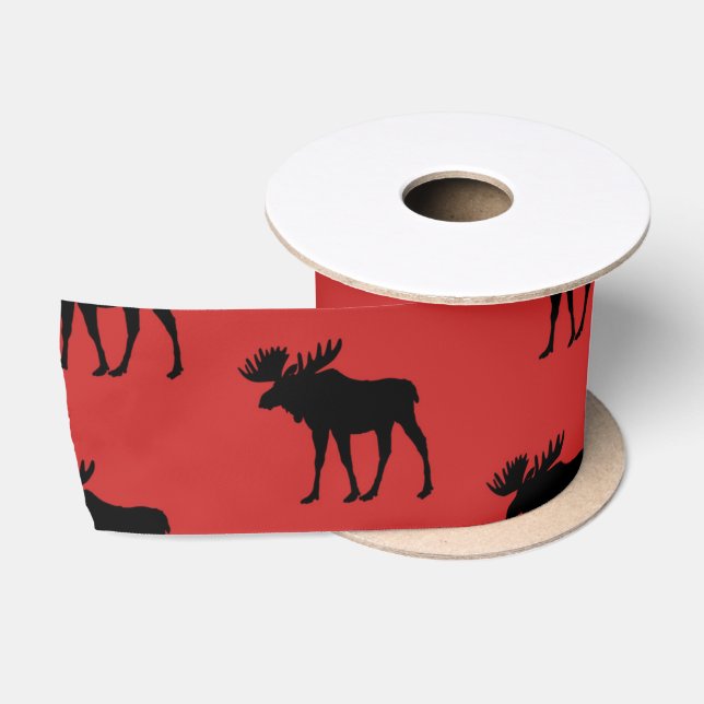 Lumber Moose Silhouette Antler Deer Animal Hunting Satin Ribbon (Spool)