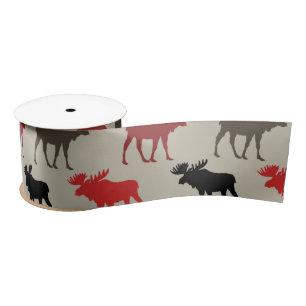 Lumber Red Black Gray Moose Silhouette Antler Deer Satin Ribbon