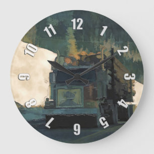 Lumbering Logging Truck Large Clock