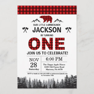 Lumberjack 1er anniversaire Invitation Ours Woodla