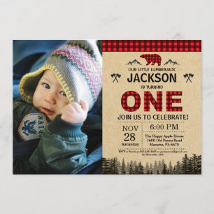 Lumberjack 1er anniversaire Invitation Ours Woodla