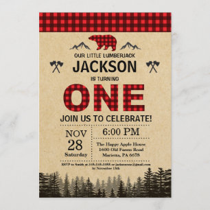 Lumberjack 1er anniversaire Invitation Ours Woodla