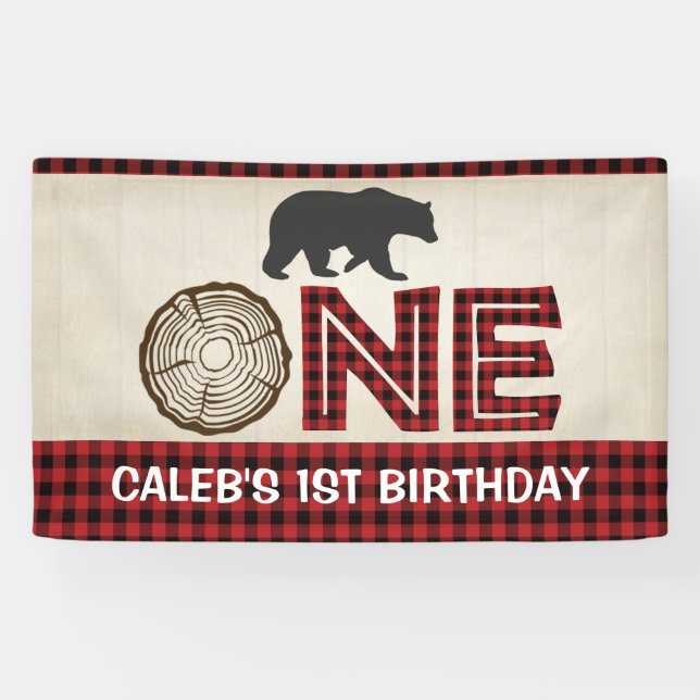 Lumberjack 1st Birthday Banner - Bear (Horizontal)