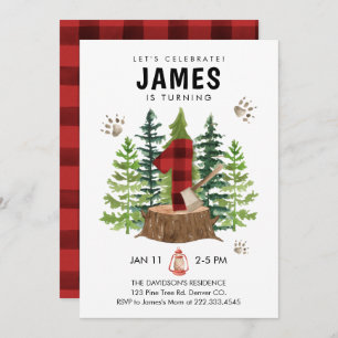 Lumberjack 1st Birthday Buffalo Plaid Invitation