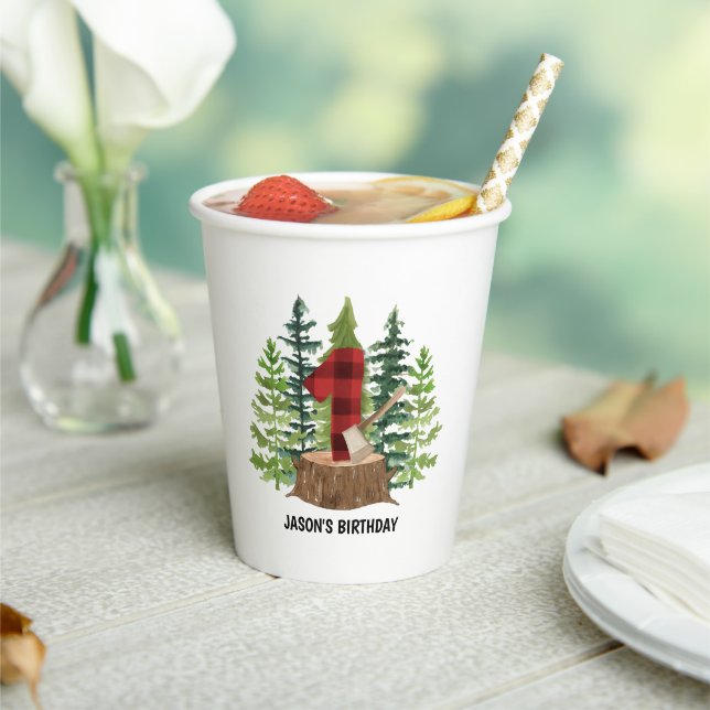 Lumberjack 1st Birthday Buffalo Plaid Paper Cups (Insitu)
