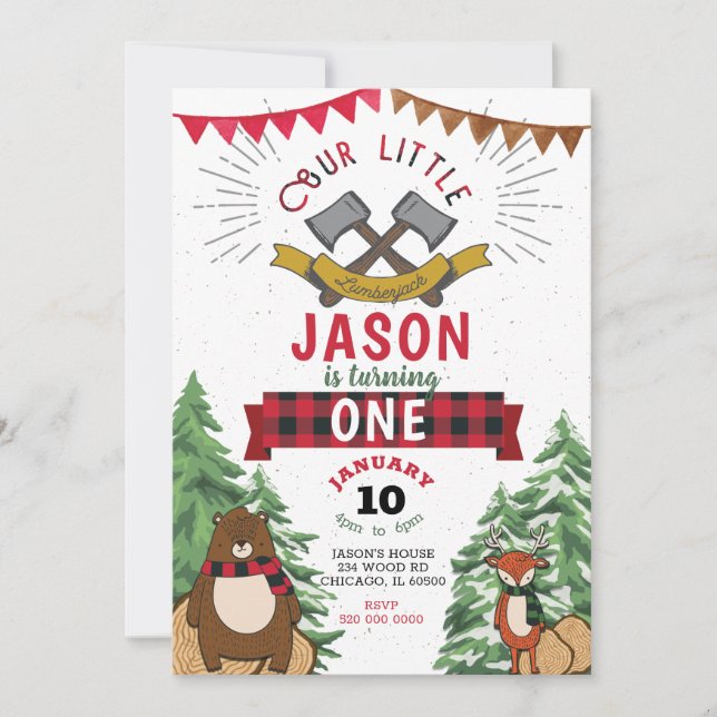 Lumberjack 1st birthday Invitation (Front)
