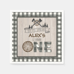 Lumberjack 1st Birthday Napkin - Axes White