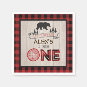 Lumberjack 1st Birthday Napkin - Bear RED