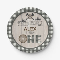 Lumberjack 1st Birthday Paper Plate - Axes White