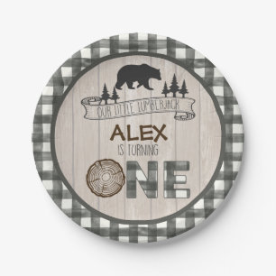 Lumberjack 1st Birthday Paper Plate - Bear White