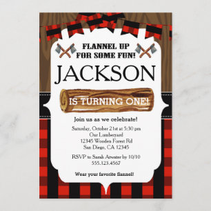 Lumberjack 1st Birthday Party Invitation