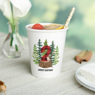 Lumberjack 2nd Birthday Buffalo Plaid Paper Cups
