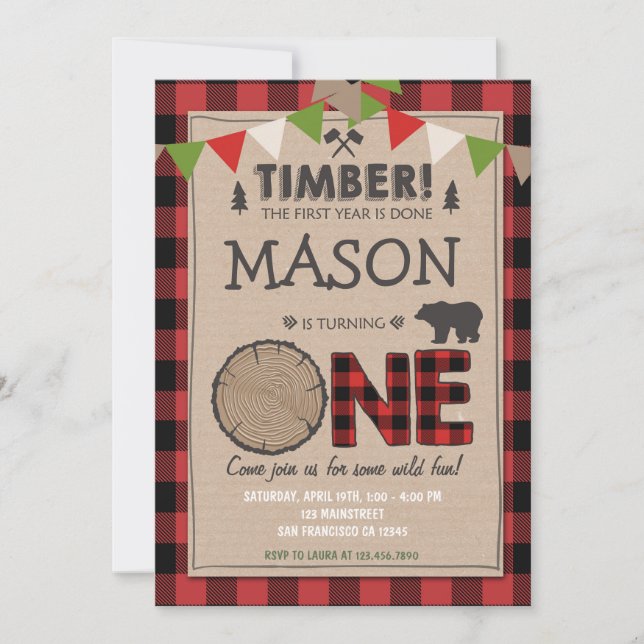 Lumberjack Anniversaire Invitation Forêt Anniversa (Devant)