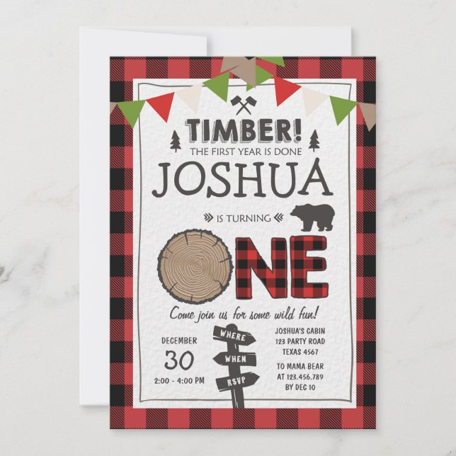Lumberjack Anniversaire Invitation Forêt Anniversa (Devant)