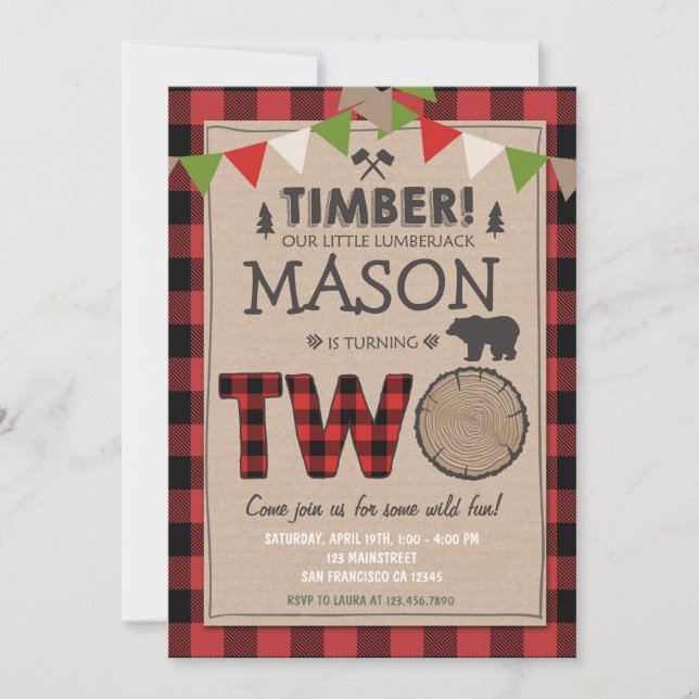 Lumberjack Anniversaire Invitation Forêt Anniversa (Devant)