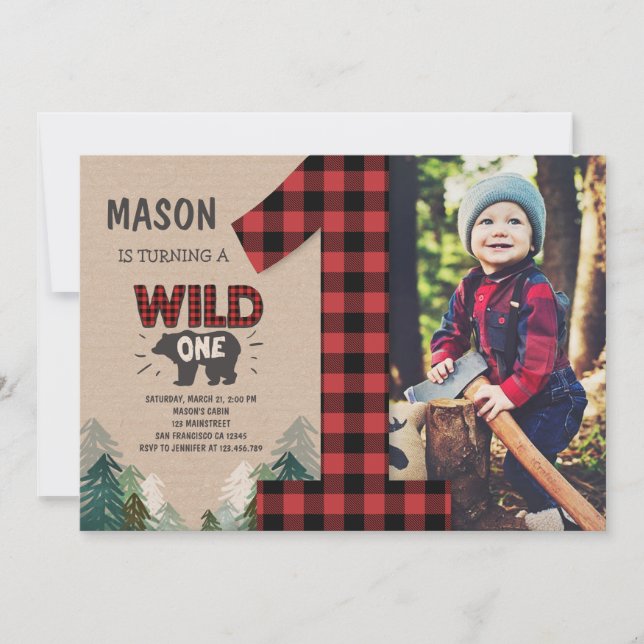 Lumberjack Anniversaire Invitation Forêt Anniversa (Devant)
