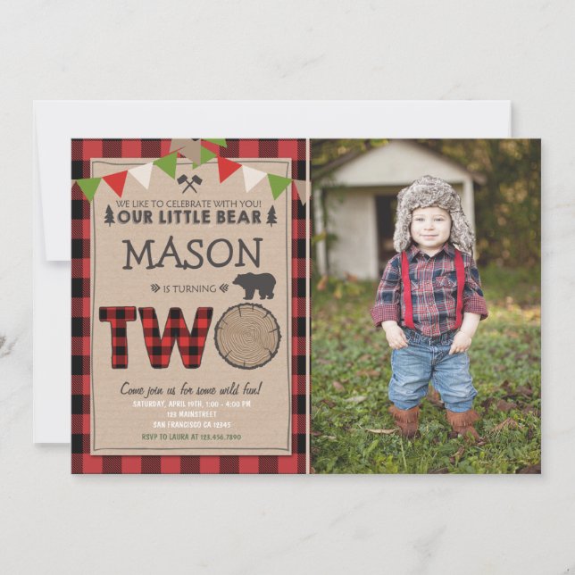Lumberjack Anniversaire Invitation Forêt Anniversa (Devant)