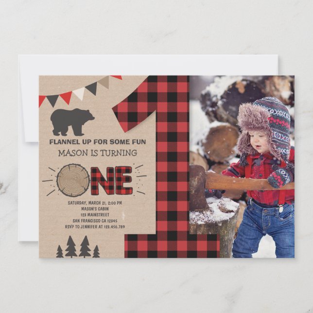 Lumberjack Anniversaire Invitation Forêt Anniversa (Devant)