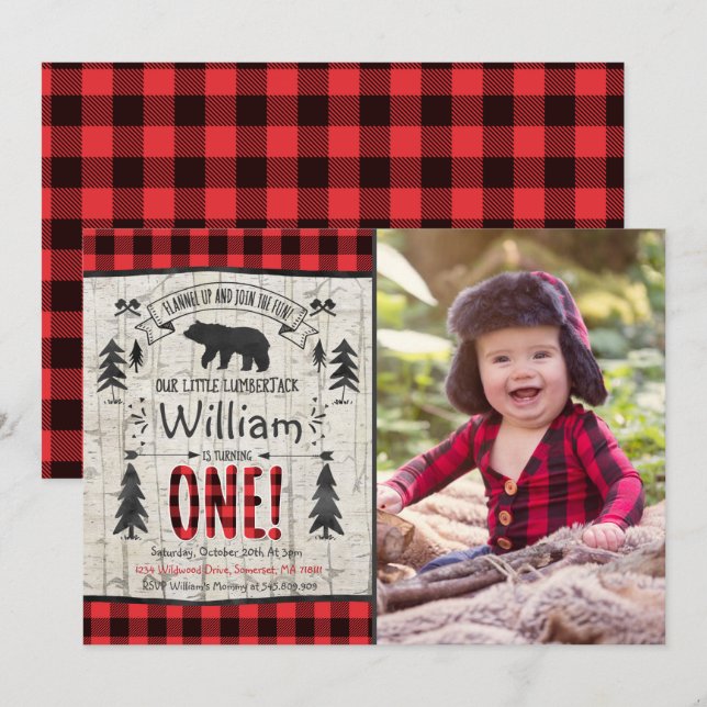 Lumberjack Anniversaire Invitation Lumberjack Part (Devant / Derrière)