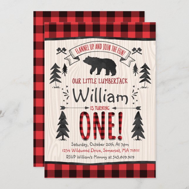 Lumberjack Anniversaire Invitation Lumberjack Part (Devant / Derrière)