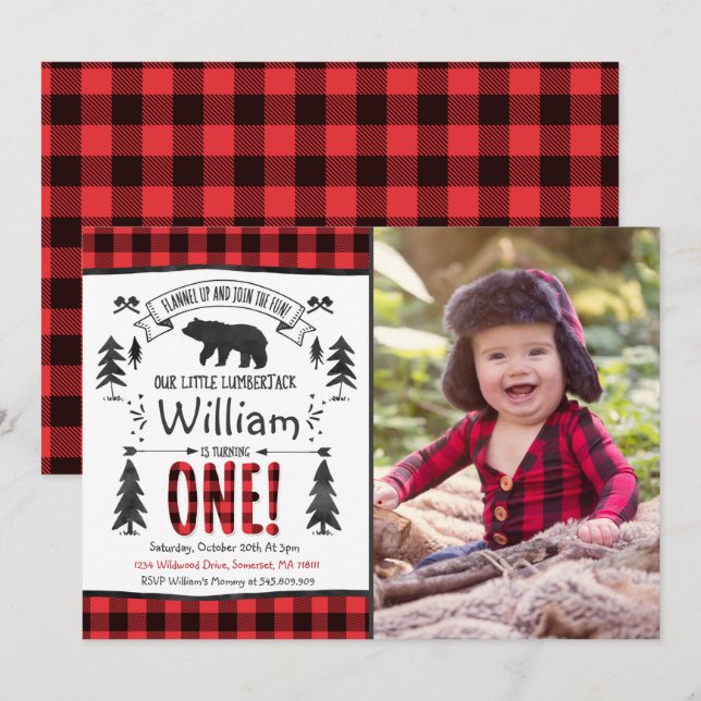 Lumberjack Anniversaire Invitation Lumberjack Part (Devant / Derrière)