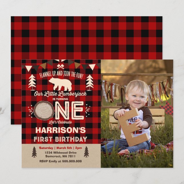 Lumberjack Anniversaire Invitation Lumberjack Part (Devant / Derrière)