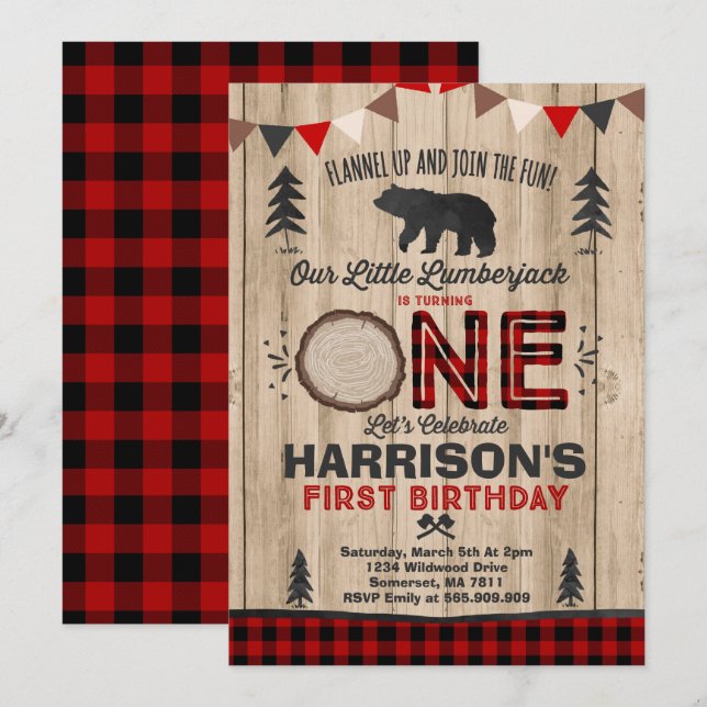 Lumberjack Anniversaire Invitation Lumberjack Part (Devant / Derrière)