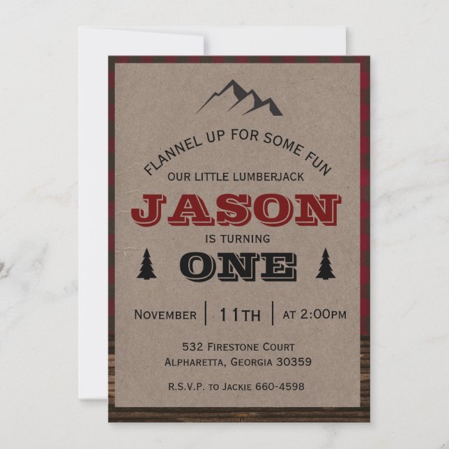 Lumberjack Anniversaire Invitation Montagne (Devant)