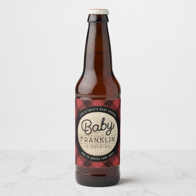 Lumberjack Baby Shower Buffalo Check Beer Bottle L Label (Front)