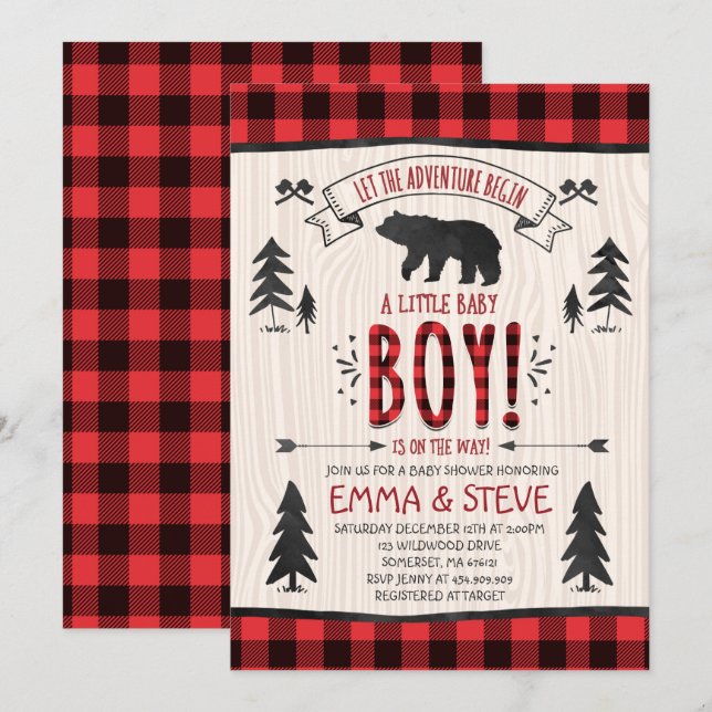 Lumberjack Baby Shower Invitation Lumberjack Party (Front/Back)