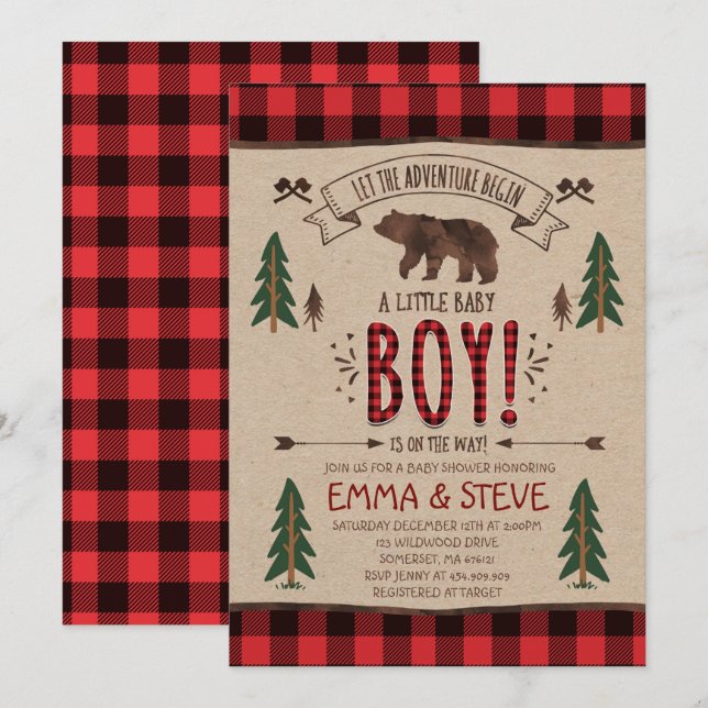 Lumberjack Baby Shower Invitation Lumberjack Party (Front/Back)