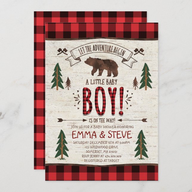 Lumberjack Baby Shower Invitation Lumberjack Party (Front/Back)