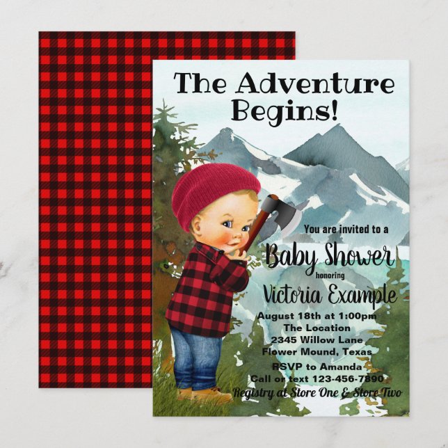 Lumberjack Baby Shower Invitations (Front/Back)