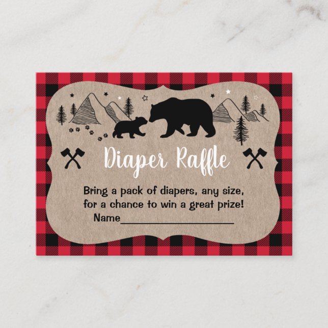 Lumberjack Baby Shower Rustic Bear Diaper Raffle Enclosure Card (Front)