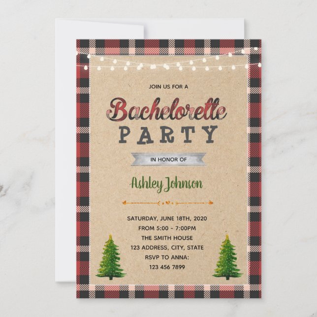Lumberjack bachelorette party invitation (Front)