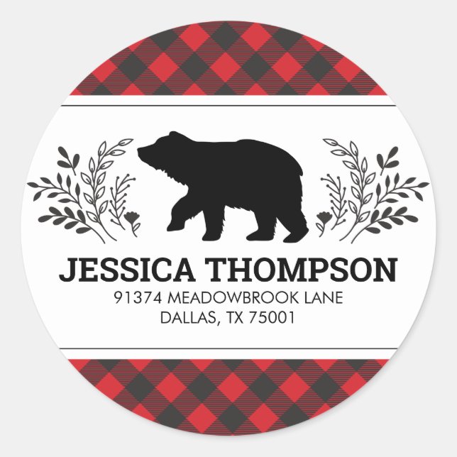 Lumberjack Bear Circle Return Address Sticker (Front)