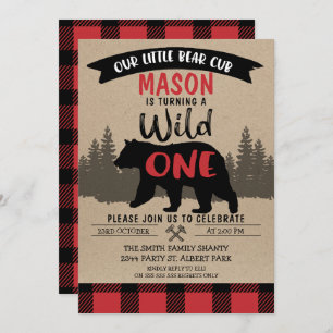 Lumberjack Bear Cub Wild One Birthday Invitation