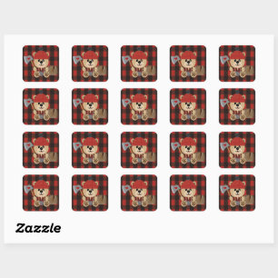 Lumberjack Bear in Diapers Baby Boy 1.5 Inches Square Sticker